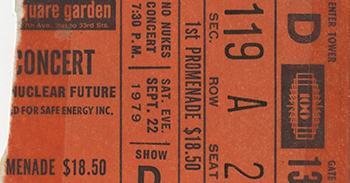 No Nukes concert ticket 2